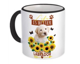 Labrador Sunflower Life is Better : Gift Mug Dog Puppy Pet Butterfly Animal Cute - £12.74 GBP