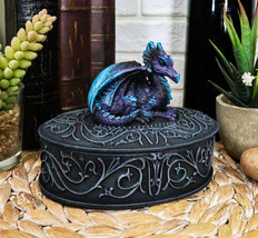 Fearsome Guardian Midnight Blue Dragon Oval Jewelry Trinket Box Figurine Stat... - £22.36 GBP
