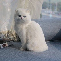 Cute White Persian Cats Statues - White/Black/Yellow Kitten Plush Toys, Table De - £40.59 GBP