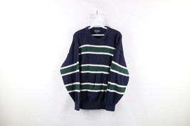 Vtg 90s Lands End Mens Medium Faded Striped Color Block Cotton Knit Swea... - £41.78 GBP