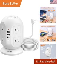 Space-Saving Surge Protector Tower with 4 USB Ports &amp; Flat Plug for Home... - $29.99