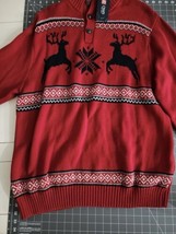 Chaps Sweater Men’s XL Holiday Christmas 1/4 Button Reindeer Snowflake Knit - £31.08 GBP