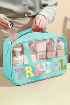 Mint Green TRAVEL Chenille Letter Clear PVC Makeup Bag - $17.48