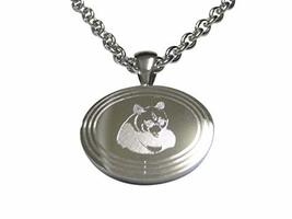 Silver Toned Etched Oval Panda Bear Pendant Necklace - £27.52 GBP