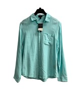 Magaschoni Shirt Mens S Aqua Linen Blend Button Down Lightweight Beach V... - $38.50