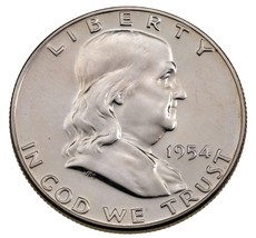 1954 50C Franklin Half Dollar Gem Proof Condition, Excellent Eye Appeal-... - $95.38