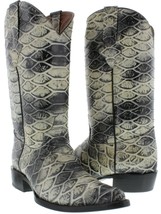 Mens Leather Cowboy Boots Natural Anaconda Snake Print Western Rodeo Size 13.5 - £113.76 GBP