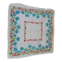 Pink Red Blue Boho Cottagecore Pink Green Hanky Floral Print Handkerchief Scarf - £18.64 GBP