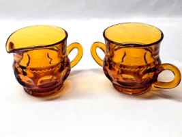 Vintage Colony Color Crown Gold Honey Thumbprint Creamer And Open Sugar ... - $20.13