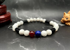 South Korean Flag Gemstone Bracelet: Moonstone, Agate, Carnelian, Lapis ... - $26.12