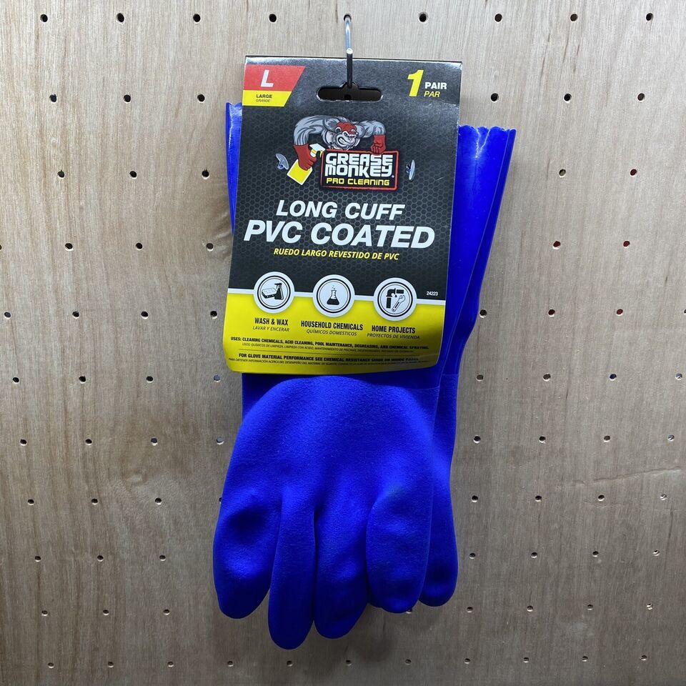 Long Cuff PVC Coated Grease Monkey Pro Cleaning Coated Gloves Size Large... - $9.58