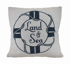 Land and Sea White and Blue Life Preserver Decorative Throw Pillow 16in. - £12.59 GBP