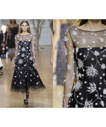 $7,900 OSCAR DE LA RENTA EXCLUSIVE FLORAL EMBROIDERED BLACK TULLE SILK M... - $3,900.00