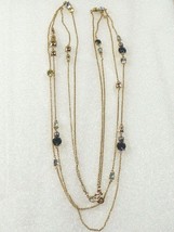 LOFT Gold tone double chain Cascade Pearl Faux Crystal Link necklace 36&quot; L - £15.83 GBP