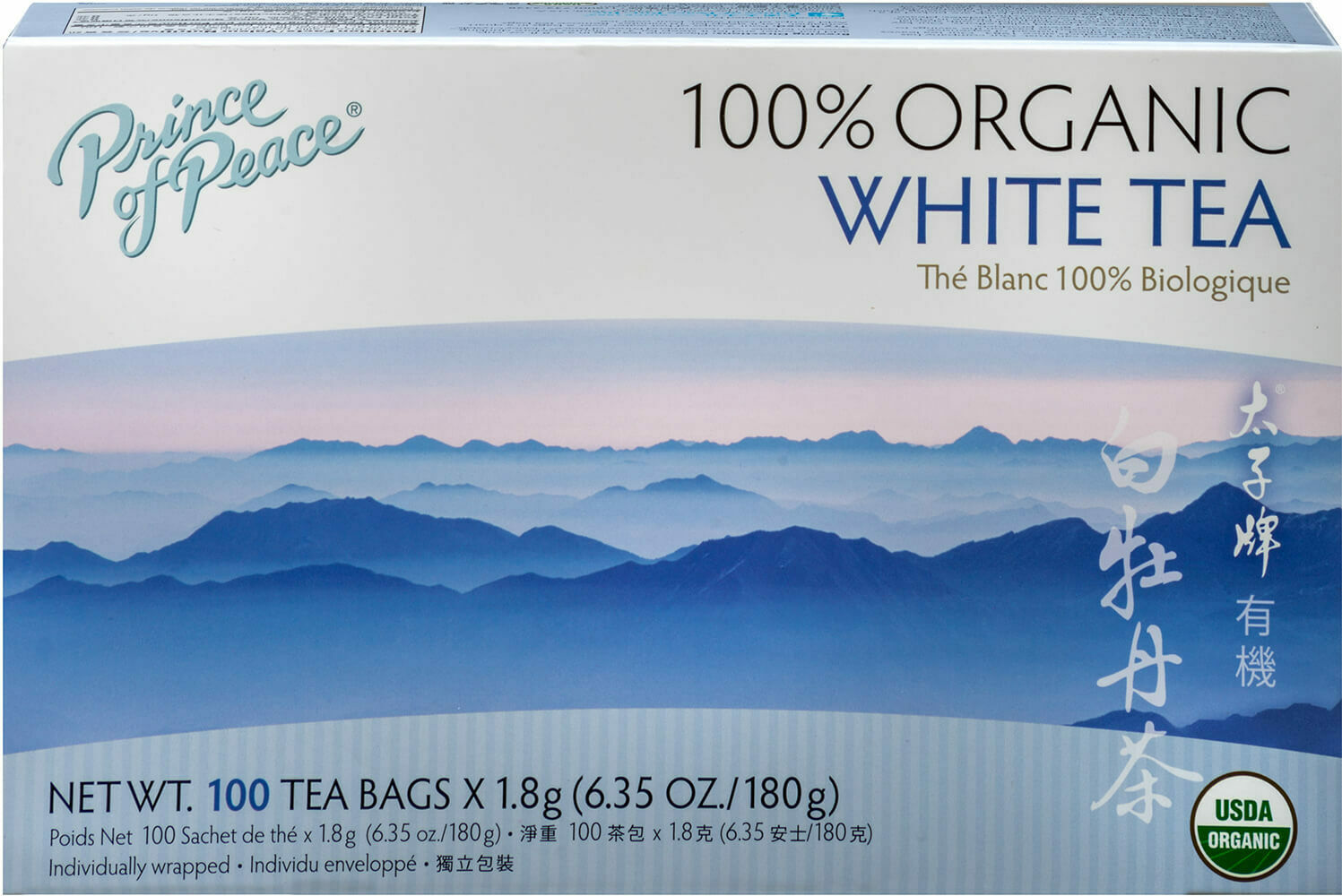 Primary image for PRINCE OF PEACE 100%ORGANIC WHITE TEA, (100 TEA BAGS)