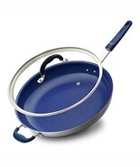 Nutrichef 14&quot; Ceramic Non-Stick Frying Pan with Lid - Silver/Blue (Open ... - $85.30 CAD