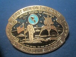 Vtg Pewter Belt Buckle FIRST MEN ON THE MOON 1969 1989 [j10q]  - $110.40