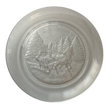 Vintage Arcoroc France Frosted Glass Christmas Plate Winter Sleigh Scene... - $12.60