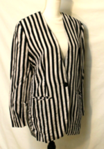 VALERIE STEVENS BLAZER SIZE 4 NAVY BLUE &amp; WHITE STRIPED LONG SLEEVE LINE... - $209.88 MXN