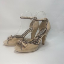 American Eagle Womens Heel Shoes 10 Canvas Peep Toe Ankle Strap Bows Plaid Trim - £19.86 GBP