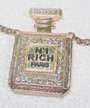 Goldtone Perfume shaped Rhinestone Pendant Necklace. 20 inch chain - £5.49 GBP