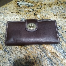 Coach Mahogany Turnlock Leather Bifold Snap Wallet F43606 Women’s 8&quot;x4&quot;  - $44.55