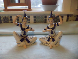 2 Vintage 1970&#39;s Thai Temple Dancer Porcelain 5.5&quot;  Figurines - $25.25