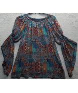 New Directions Boho Blouse Top Womens Large Multi Geometric Print Lined ... - $29.57 CAD