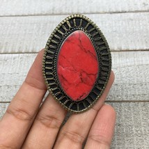 Turkmen Ring Afghan Antique Tribal Oval Red Coral Inlay Kuchi Ring Boho TR105 - £7.50 GBP