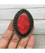 Turkmen Ring Afghan Antique Tribal Oval Red Coral Inlay Kuchi Ring Boho ... - £7.60 GBP