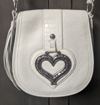 Brighton Womens Cross Body Mini Flap Saddle Bag Leather White Silver Heart Purse - £98.29 GBP