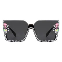 Half Rim Rhinestones Sunglasses Women&#39;s Oversized Square Shades UV400 - £13.63 GBP