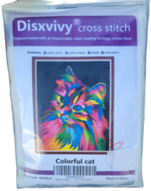 Colorful Painted Cat Cross stitch Design Needlepoint Canvas kit includes floss - £12.78 GBP