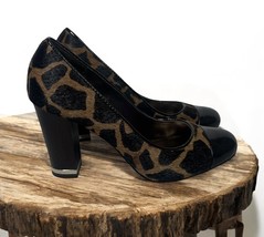 Ann Taylor Calf Hair Leather Animal Print Cap Toe Block Heel Shoes Pumps... - $29.69