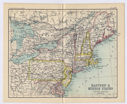 1912 Antique Map Of Ne Usa Great Lakes New York / Verso Philadelphia Baltimore - $26.43