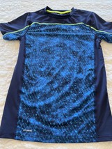 Champion Boys Nav Blue Neon Yellow Stitching Duo Dry Athletic Shirt 12-14 - $9.31