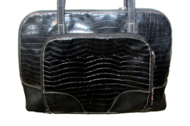 MERONA large PURSE HANDBAG faux leather black 17x12x5" nylon burgandy in... - $9.00