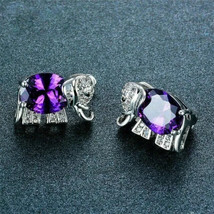 4Ct Oval Cut Simulated Amethyst Elephant Stud Earrings 14K White Gold Plated - £38.73 GBP