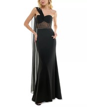 City Studio Juniors Illusion-Bodice Gown With Flyaway Cape Black Size 15/16 $129 - $58.41