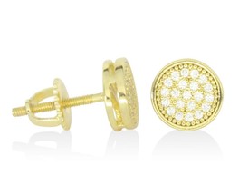 Men Women Round Earrings Studs 8mm 14k Gold Plated Micro pave Cz Hip Hop Fashion - £35.96 GBP