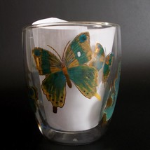 Jurgen Gottschlag Double Walled Glass Mug Hand Painted Butterfly Signed Cup - $39.58