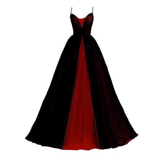 Gothic Ball Gown Wedding Prom Dress Long V Neck Black Tulle Wine Red Custom Made