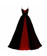 Gothic Ball Gown Wedding Prom Dress Long V Neck Black Tulle Wine Red Cus... - $124.73
