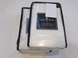 2 Nautica Blue GRASS Wave Stitch Euro Shams Cream NIP - £37.23 GBP