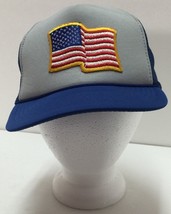 Vintage Mohr&#39;s Blue American Flag Trucker SnapBack Hat Adjustable - £30.89 GBP