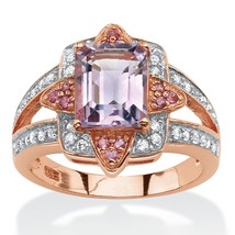 Emerald Cut Amethyst Rose Gold Over Sterling Silver Ring Size 6 7 8 9 10 - £199.24 GBP