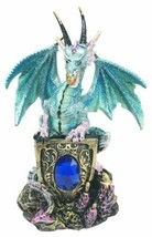 Aqua Azure Dragon Guarding Blue Saphire Ancient Relic Stone Figurine Collectible - £16.60 GBP