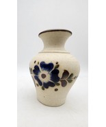 Mexico Sandstone Clay Pottery Vase Hand Painted Flowers 3.75&quot; - $21.25