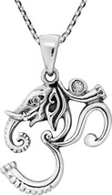 Ganesha Om Or Aum Mantra Clear Cubic Zirconia Sterling Silver Pendant Necklace - £85.60 GBP