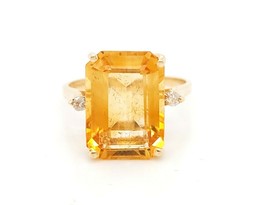 14k Yellow Gold Citrine November Birthstone Women&#39;s Ring With Diamonds - £235.28 GBP